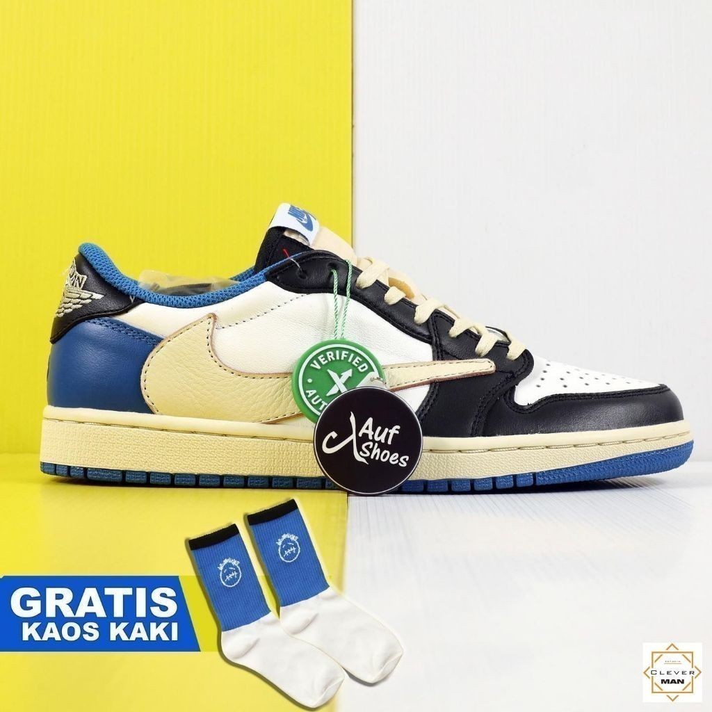 Giày Sneaker Nam Travis Scott X JD1 Low Fragment Cổ Thấp Màu Xanh Đen Clever Man Store