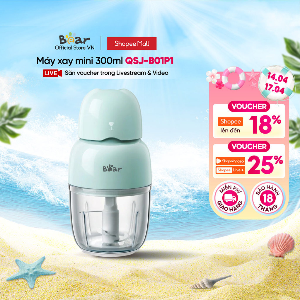 Máy Xay Thực Phẩm 300ml Bear QSJ-B01P1 - Hàng Chính Hãng