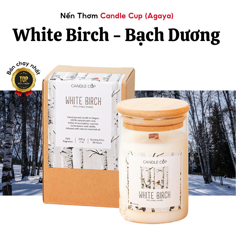 Nến Thơm AGAYA Nến Thơm Mùi Gỗ Candle Cup, Nến Thơm Hương Gỗ Ấm Áp Trong Lành Ngọt Nhẹ - Mùi WHITE B