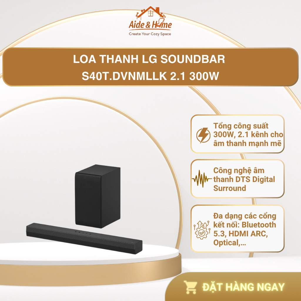 Loa Thanh LG Soundbar S40T 2.1 300W | S40T.DVNMLLK | Dolby Audio, AI Sound Pro - BH 12 Tháng