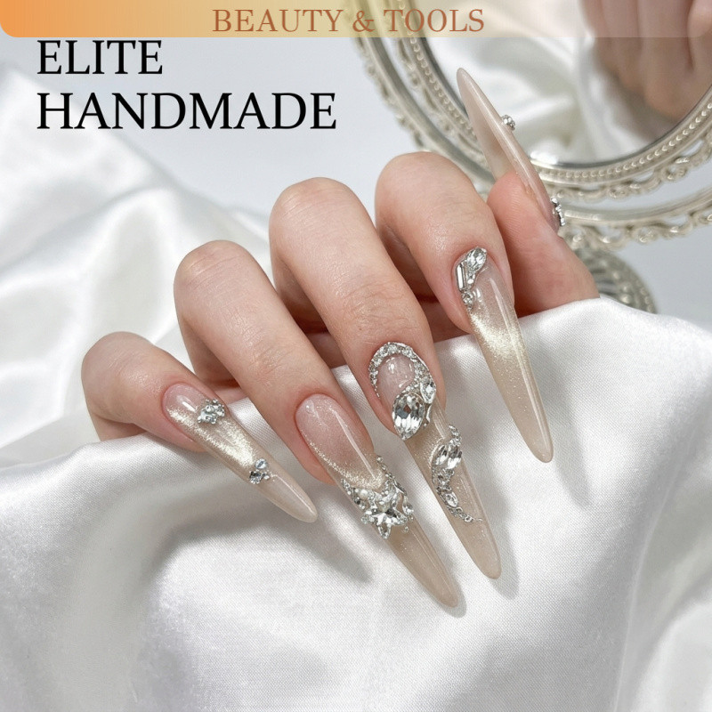 [Hàng có sẵn] 100% Handmade Luxury Snake Jewelry Press on Nails Cat Eye Móng tay giả