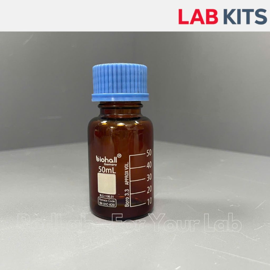 Chai trung tính nâu BIOHALL 25 50 100 250 500 1000ml - nắp vặn PP xanh GL25 GL32 GL45, thuỷ tinh bor