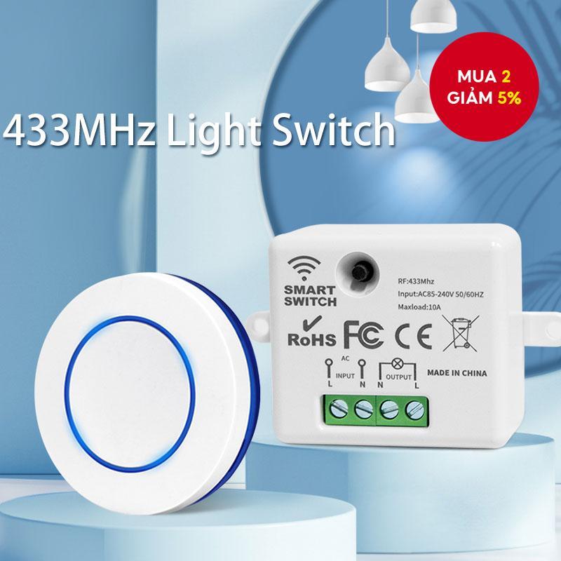 Công tắc điều khiển từ xa không dây RF 433MHz 220V 110V 10A Relay Receiver Công tắc tường nút tròn m