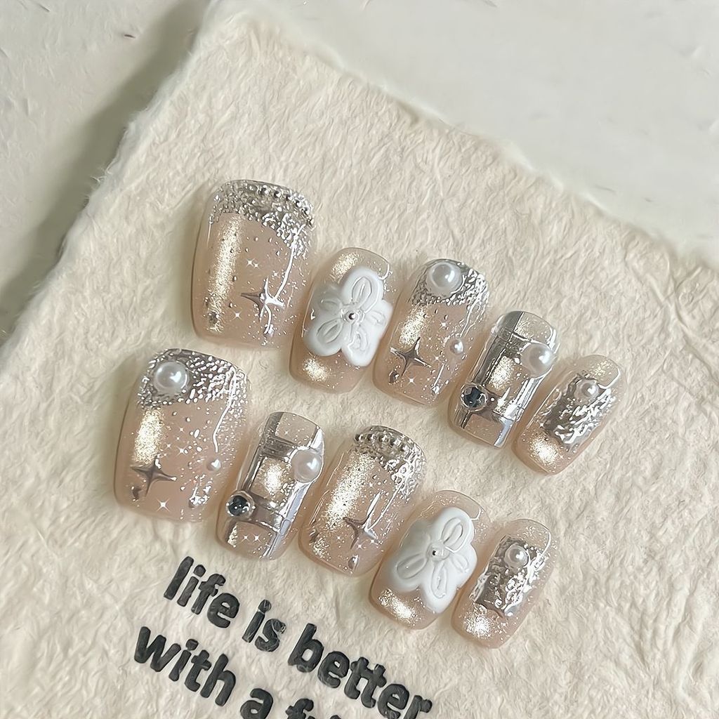 Handmade Press on Nails Sparkly Mirror Powder Sweet Cool Artifical Nails dành cho nữ Đảng Mặc hàng n