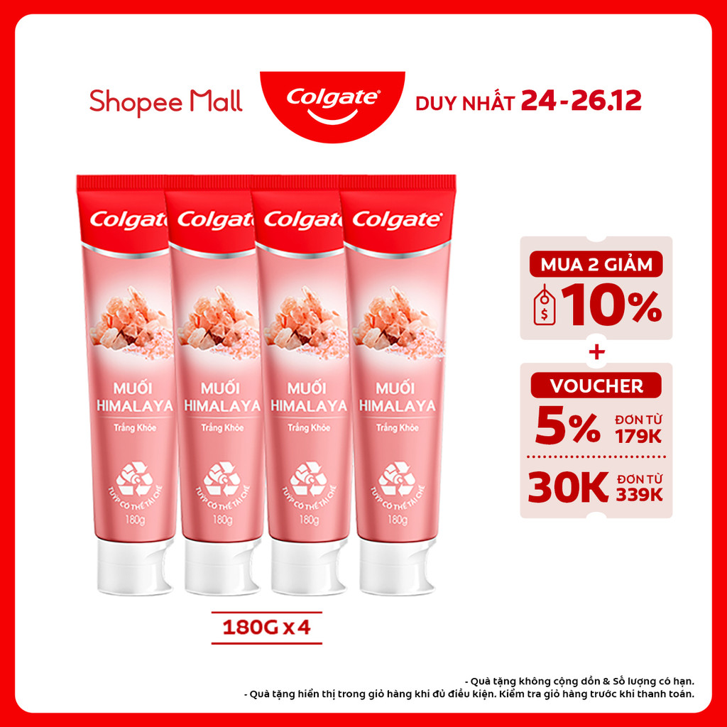  Bộ 4 Kem đánh răng Colgate thiên nhiên muối Himalaya sáng khỏe 180g 