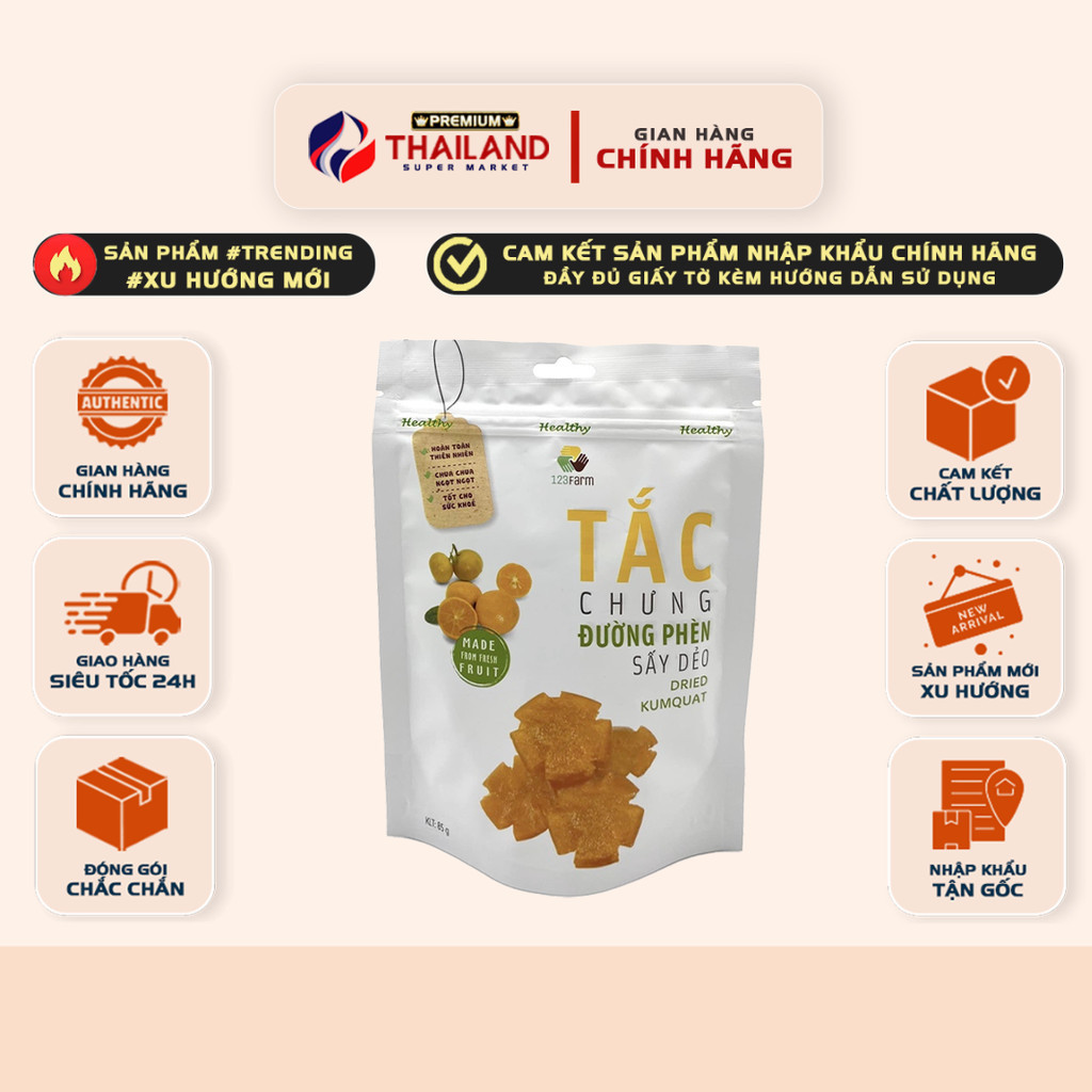 [COMBO 3 GÓI] Tắc Đường Phèn Sấy Dẻo 123Farm -  GÓI 85g