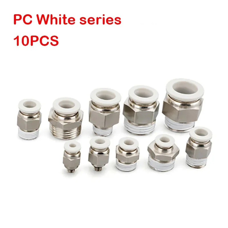 10 Chiếc Khí Nén Một Cảm Ứng Lắp PC4-01 PC4-02 PC6-02 PC8-01 Nhanh Nam Thẳng Đầu Nối Ống Trắng