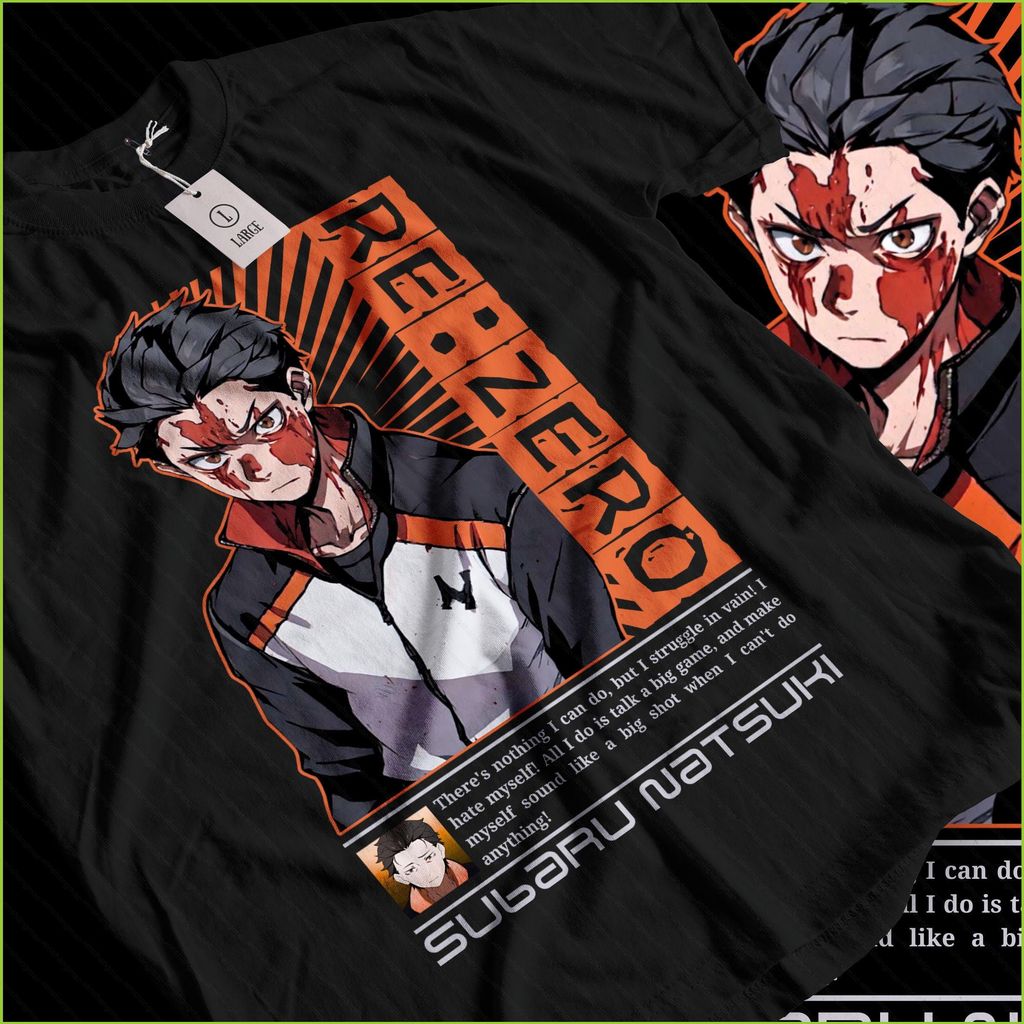 Áo thun ngắn tay mùa hè với thiết kế full graphic nhân vật Natsuki Subaru từ anime Re:ZERO