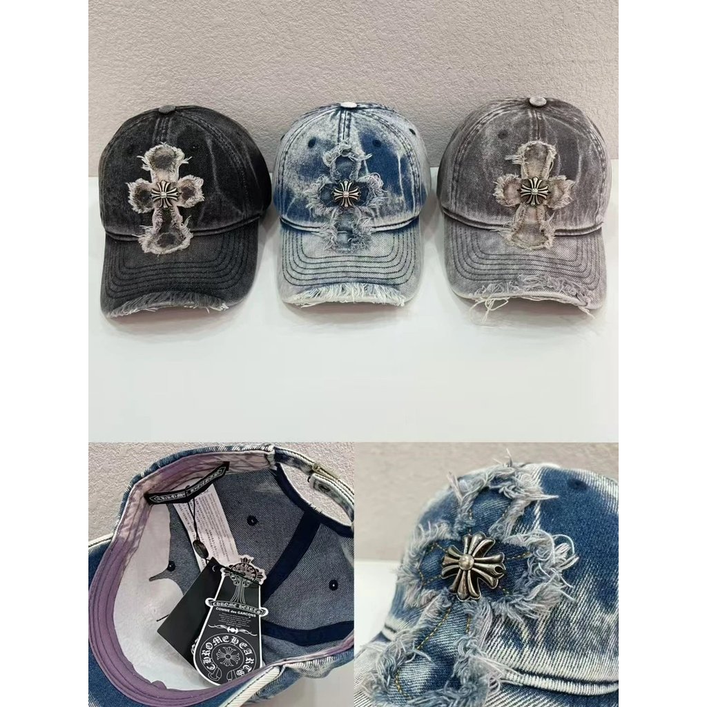 Thời trang Retro Beggar Ripped Cross Washed Denim Cap Nam Nữ