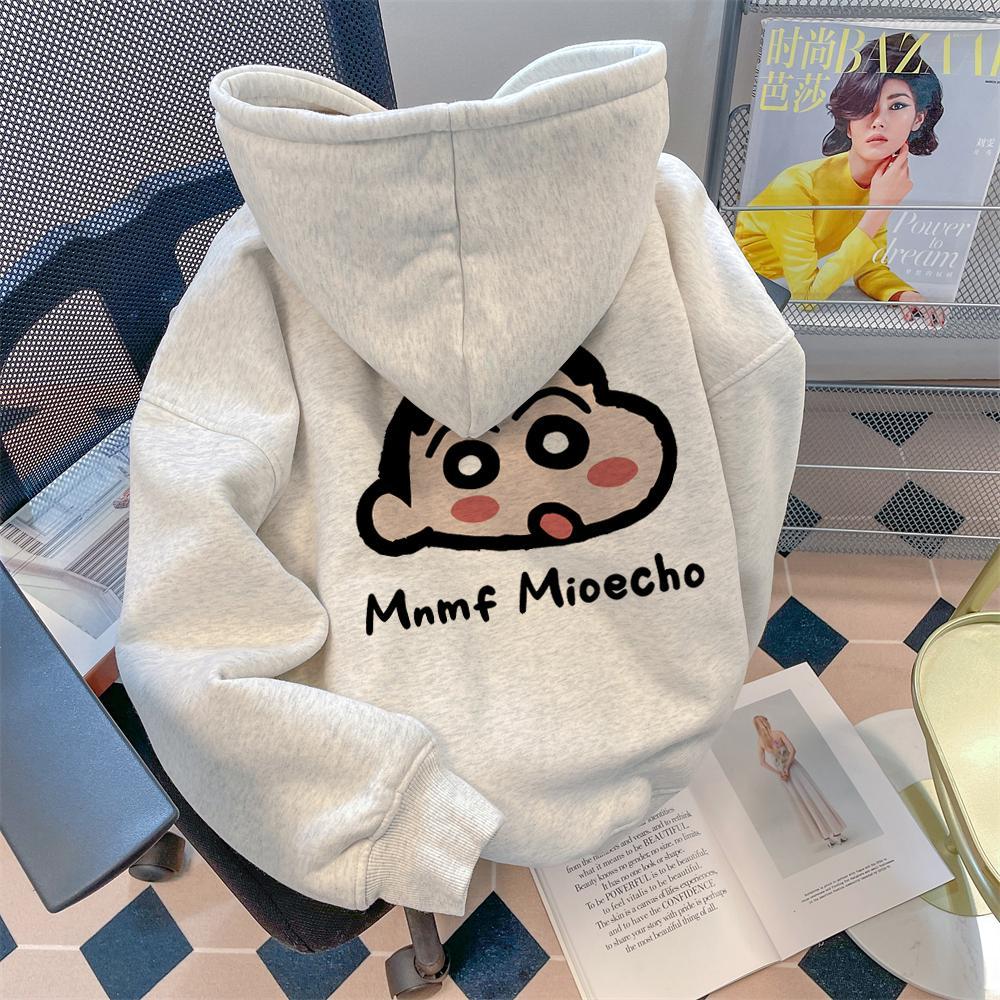 Japanese style cute Shin-chan printed hooded jacket for middle school girls, super beautiful high-qu
