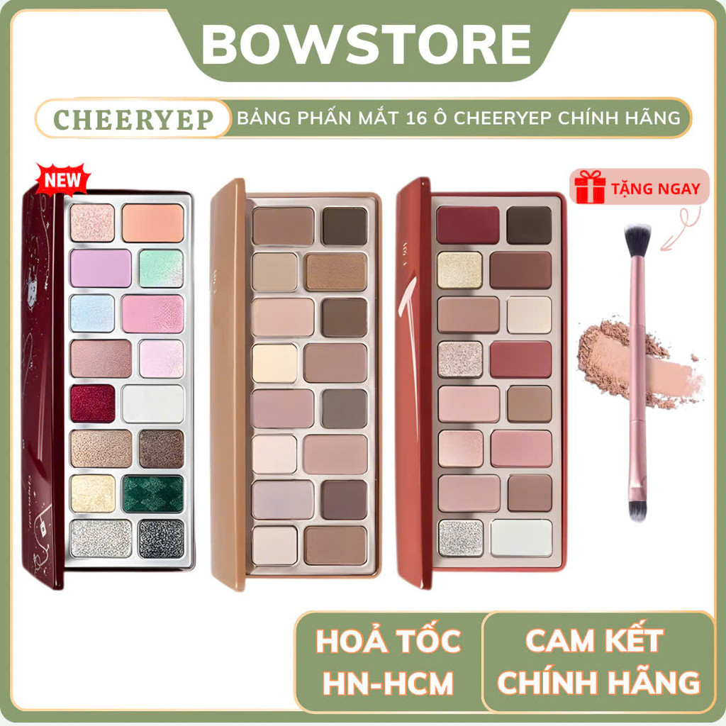 QianYan Bảng Phấn Mắt Qianyan Cheeryep 16 Ô, Tone Màu Đa Dạng Có Nhũ Lì Lấp Lánh 16g BOWSTORE