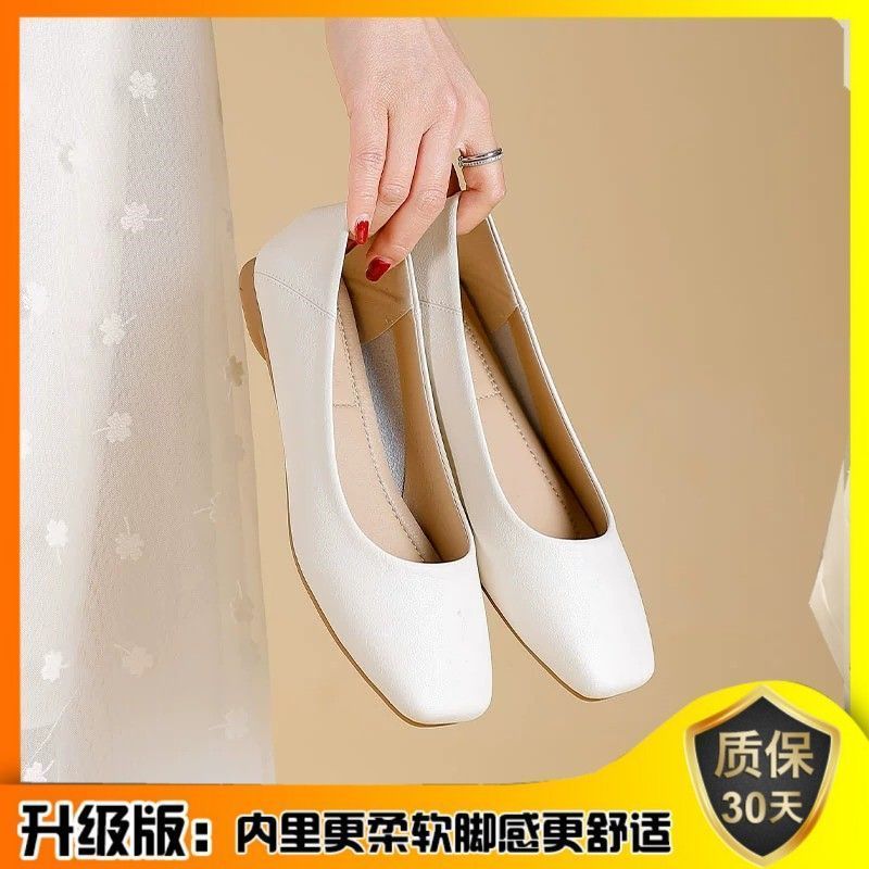 2025新款单鞋女平底方头平底鞋春软底船鞋黑色皮鞋真皮女鞋子Women's Flat Flat Shoes Spring Soft Bottom Boat Shoes20251231