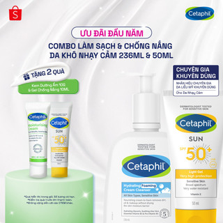  Combo Sữa Rửa Mặt Tạo Bọt Cetaphil Hydrating Foaming Cream Cleanser 236ml + Gel chống nắng Sun SPF 50+ Light Gel 50ml 