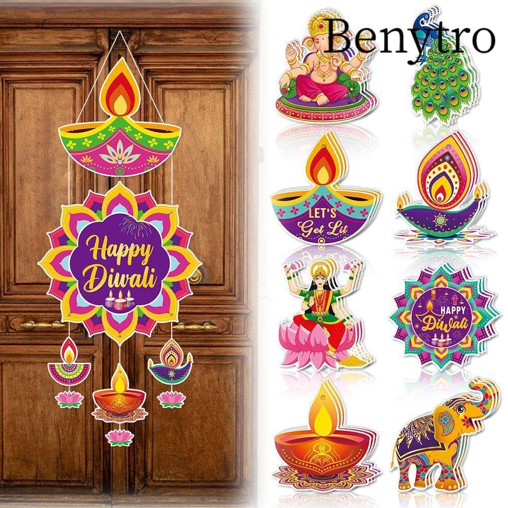 Benytro BENYTRO Diwali Treo Đồ Trang Trí, Giấy DIY Diwali Cửa Treo Mặt Dây, Happy Diwali Deepavali T