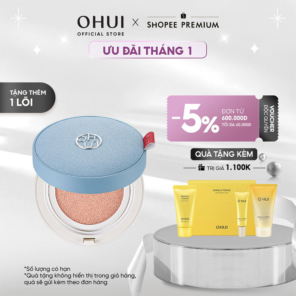 [OHUI Official] Phấn nước che phủ  nâng tone mịn mượt OHUI Ultimate Tone-Up Jean Cushion SPF33+ PA++