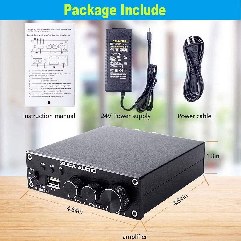 Amply Mini Suca audio Công Suất Khủng M98E-Pro -160W x 2 với Bass Treble và Cổng USB - Hàng Chính Hã