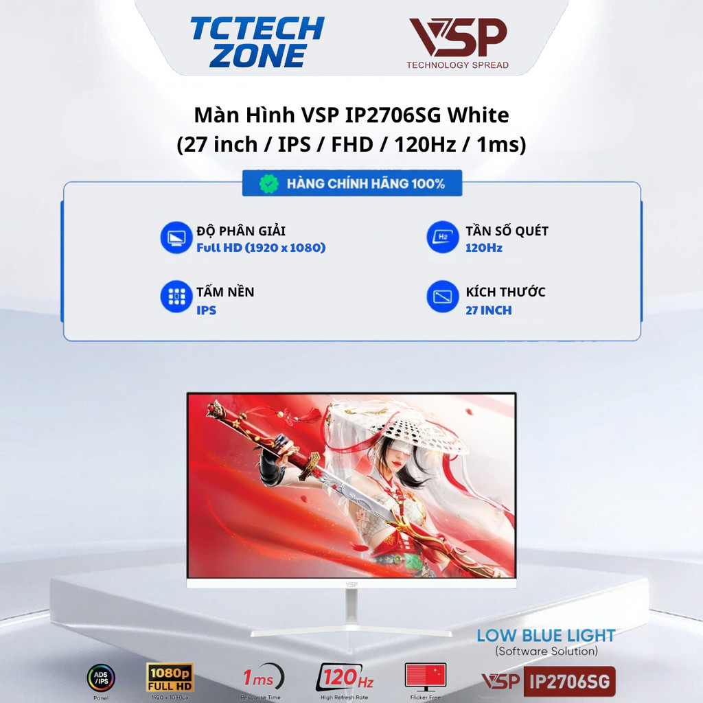 Màn Hình VSP IP2706SG  (27inch / FHD / IPS / 120Hz / 1ms / HDR / FreeSync / AdaptiveSync / Black/Whi