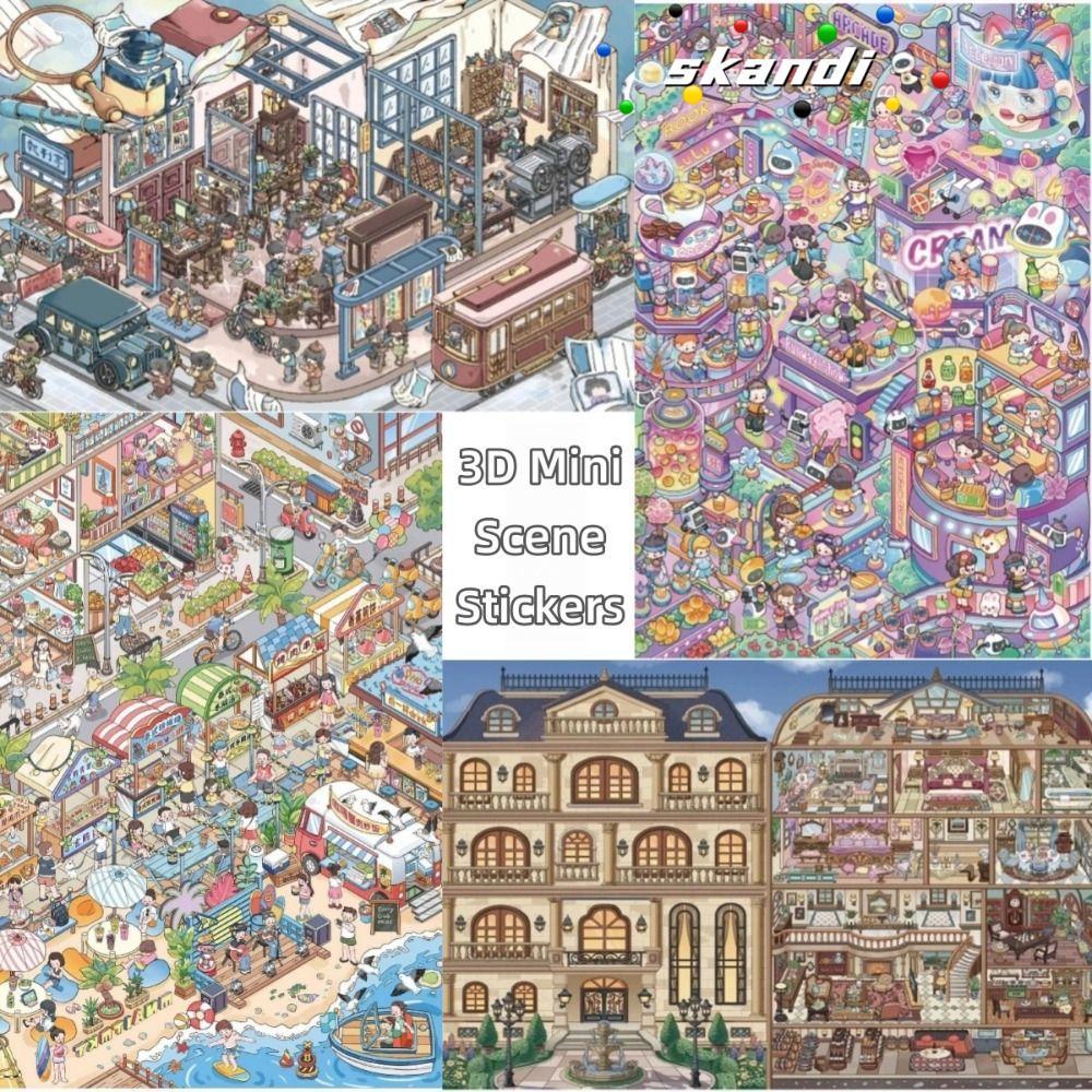 SKANDI DIY Scene Sticker, Die-cut Street Scene Miniature Sticker, PET The Way Home Cyber ​​Bộ sưu tậ
