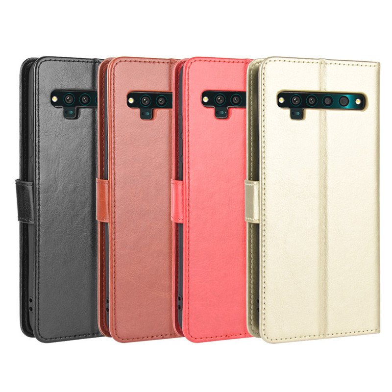 Thích hợp cho TCL 10Pro Vỏ điện thoại TCL 10 Pro Vỏ da điện thoại Flip Crazy Horse Pattern Rope Card