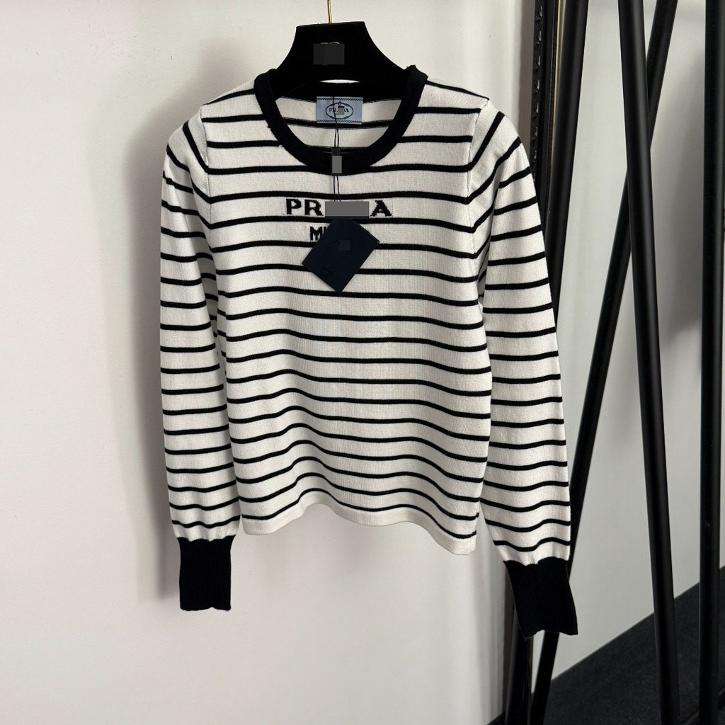 CI1J PRA** Elegant Slim Fit Dopamine Warm Letter Color Block Striped Long Sleeve Knitted Sweater Top