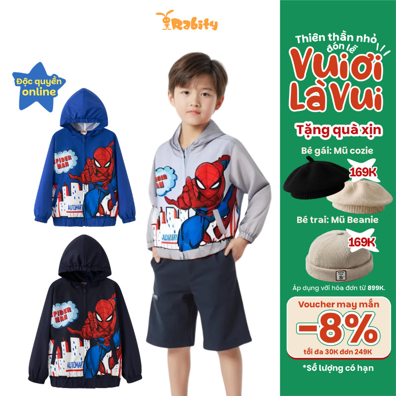   VOUCHER 8% GIẢM 30K ĐƠN 249K  Áo khoác gió có mũ người nhện Spider-Man Marvel bé trai Rabity 522.011 