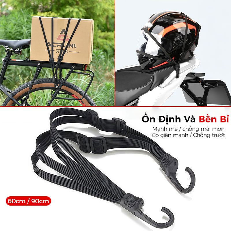 Dây Đai Cố Định Hành Lý, Dây Chằng 4 Dây Có Móc Gài Cho Xe Máy/Xe Đạp/Xe đạp điện Dây Chun Bọc Dù Siêu 60/90cm