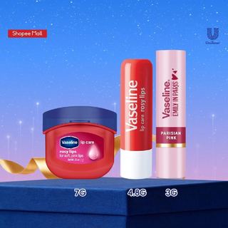  Combo son môi Vaseline Hot gồm: Son dưỡng dạng thỏi 4.8g và Sáp dưỡng hũ 7g và Son màu Emily In Paris 3g  Tuỳ chọn  