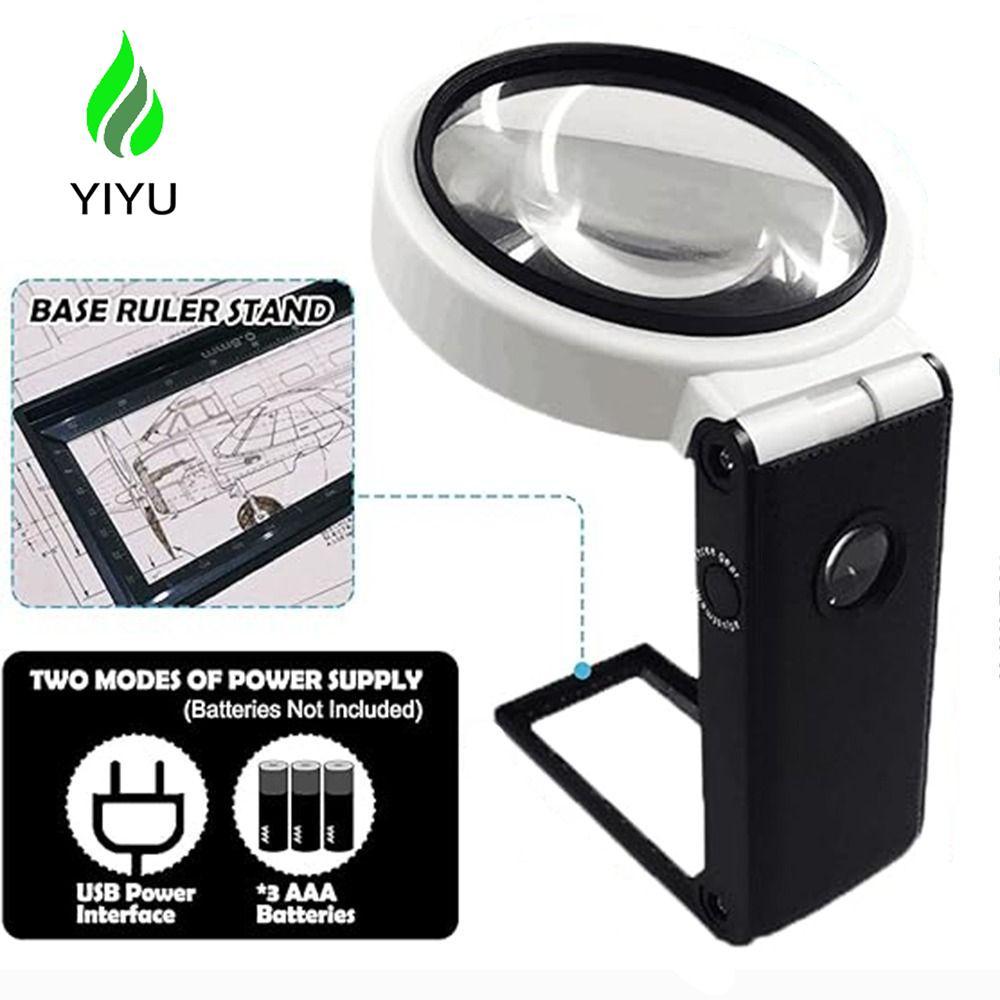 Kính lúp YIYU có chân đế đèn, Kính lúp chiếu sáng LED cầm tay chạy bằng pin hoặc USB, Thiết kế gấp 3