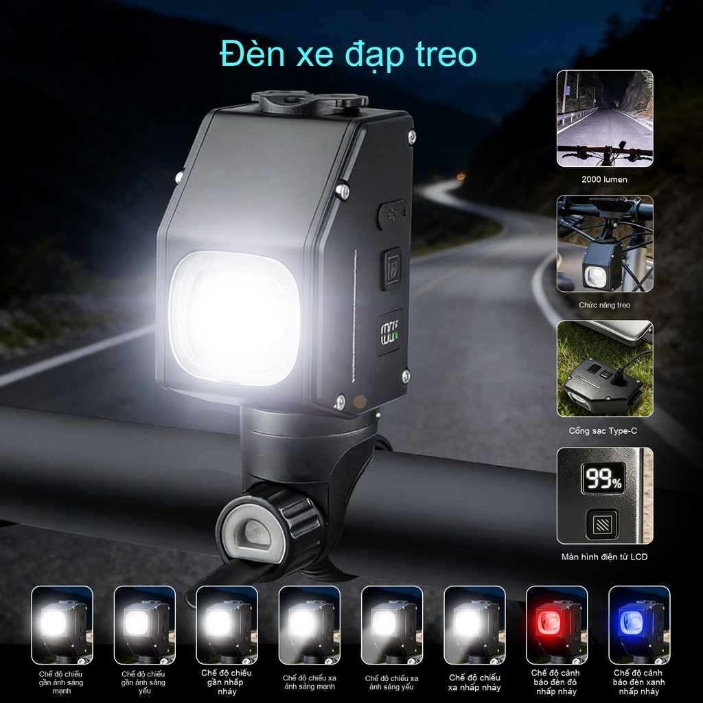Đèn pha xe đạp nâng cấp với sức chứa lớn, di động và dễ dàng tháo lắp; đèn cảnh báo cho các chuyến đi ngoại thành.