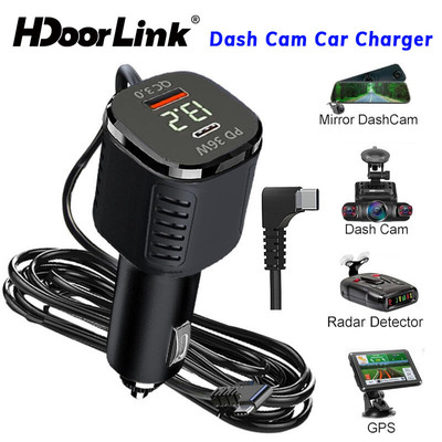 HdoorLink Xe Type-C Dash Cam Sạc Xe Hơi PD36W QC3.0 Lái Xe Ô Tô Ghi Âm Dây Nguồn Cho Xe DVR Camera GPS Adapter Ổ Cắm