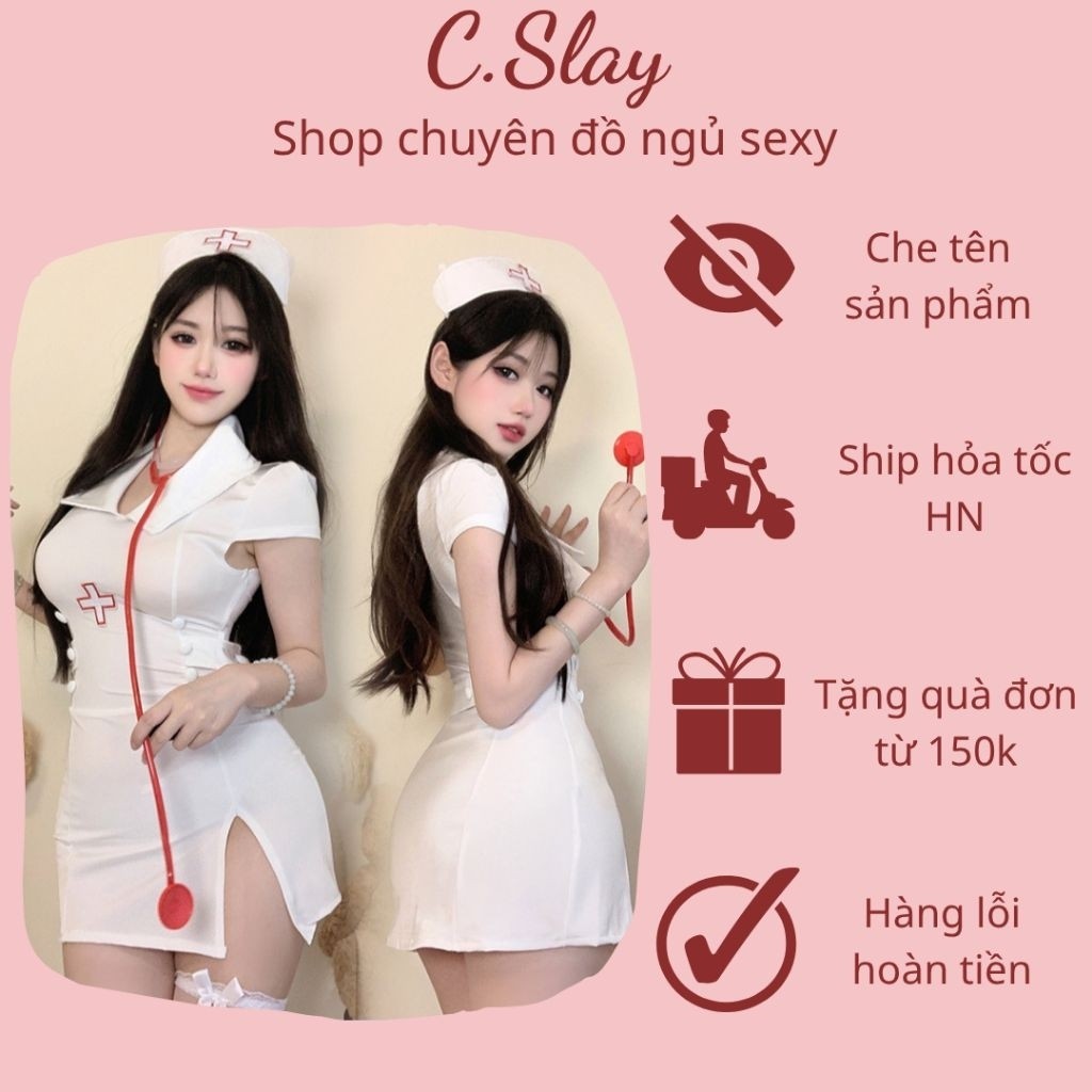 C.Slay váy cosplay hoá trang y tá nurse thun co dãn mềm mại sexy gợi cảm
