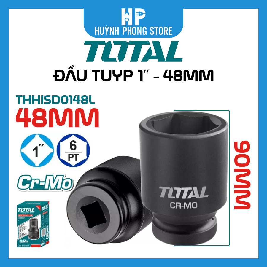Đầu tuyp đen 1 inch Total, chất liệu CRMO ép nguội, chiều cao 90mm