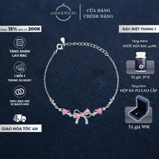  Lắc tay bạc nữ nơ hồng Daisy Asimi vòng tay bạc Ý S925 dịu dàng trong veo Daisy Róse LT43 