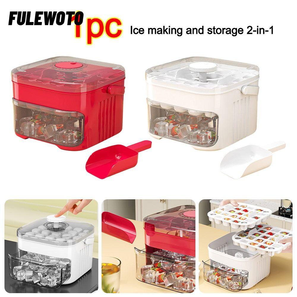 Máy làm đá FILEWOTO có nắp bấm dễ dàng, hai lớp với máy làm đá có nắp dễ ép, Máy làm đá viên 50 Cube dung tích lớn có thể tái sử dụng di động để lưu trữ tủ lạnh