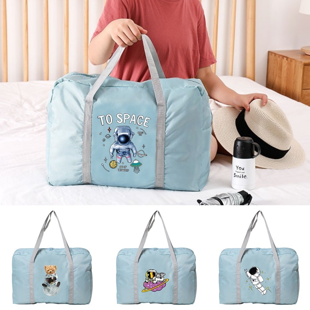 Tangan Dapat dilipat Folding Travel Bag Astronaut Print Luggage Travel Duffle Bag Gym Yoga Portable 