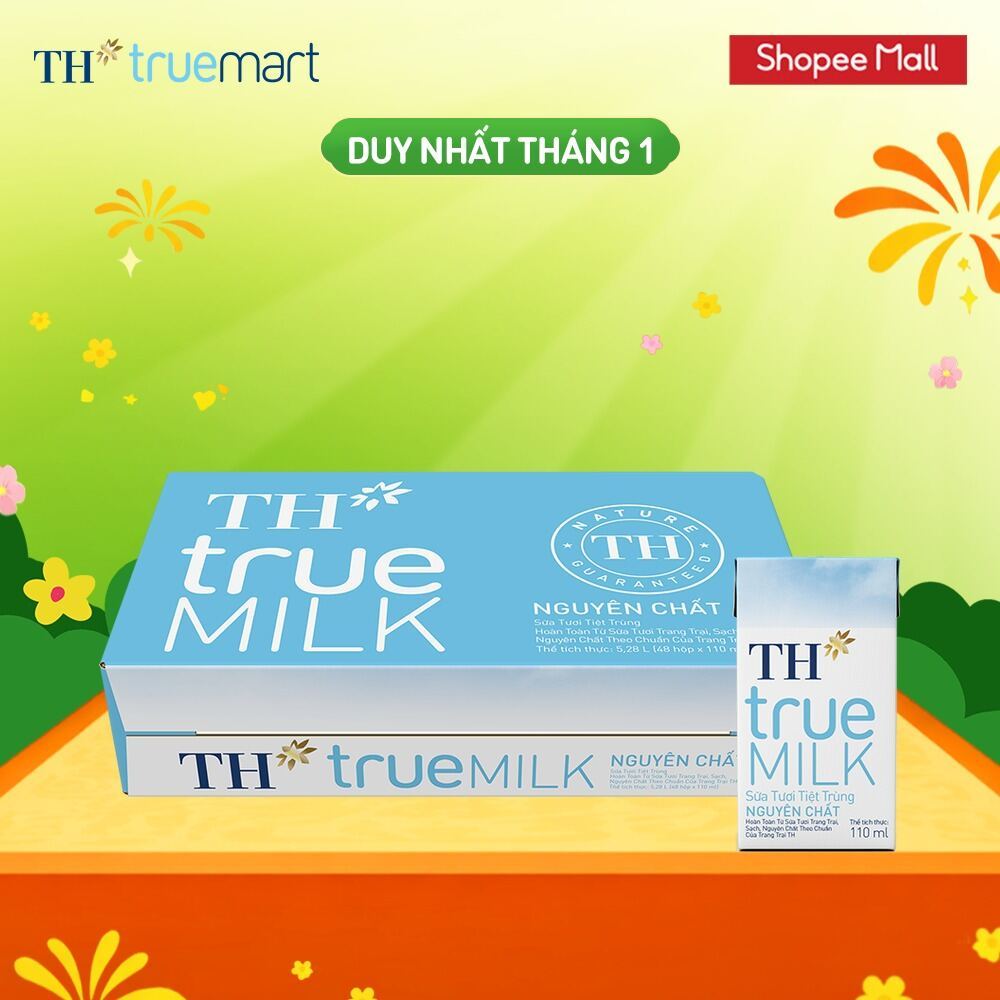 [LIVE STREAM] Thùng 48 hộp sữa tươi tiệt trùng  TH true MILK nguyên chất 110 ml (110 ml x 48)