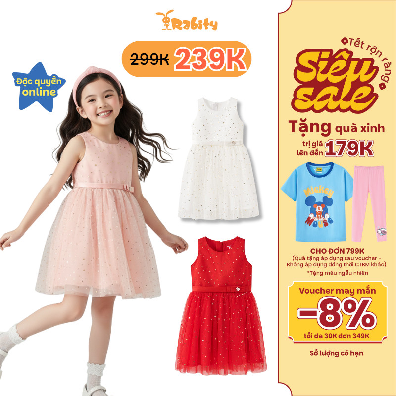   VOUCHER 8% GIẢM 30K ĐƠN 349K  Đầm váy công chúa bé gái Rabity 953.901 