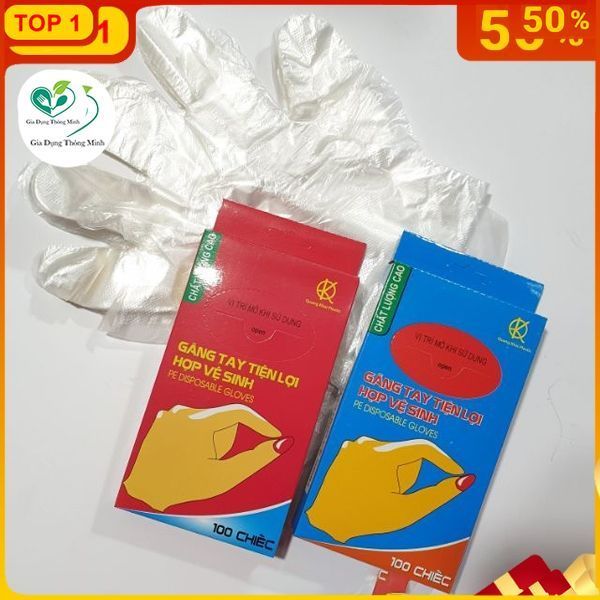 HỘP 100 CHIẾC GĂNG TAY NILON VỆ SINH THỰC PHẨM - SÉT 100 găng tay nilon