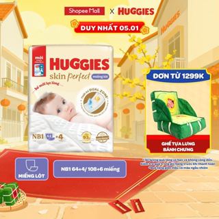  Miếng lót sơ sinh Huggies Skin Perfect NB1 64+4 NB1 108+6 miếng với 2 vùng thấm giảm kích ứng da 