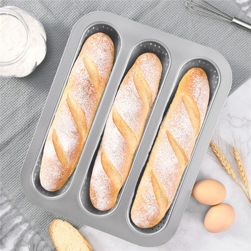 xinpin Baguette Mold Baking Baguette Hot Dog Long Bread Mold Non-Stick Perforated Baking Tray for Ov