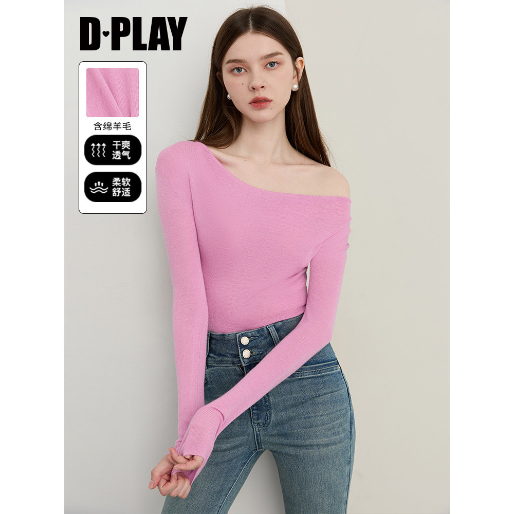 DPLAY Mùa Thu Phong Cách Mới Áo Len Hồng Nữ Đẹp Trai Thời Trang Phong Cách Phương Tây Slim-fit Dài T