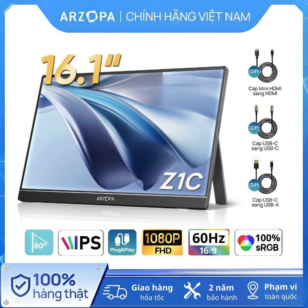 Màn Hình Di Động ARZOPA Z1C 16.1" IPS FHD | 100% sRGB | HDR | USB-C HDMI | Chính Hãng | Hỏa Tốc | BigBuy360 - bigbuy360.vn