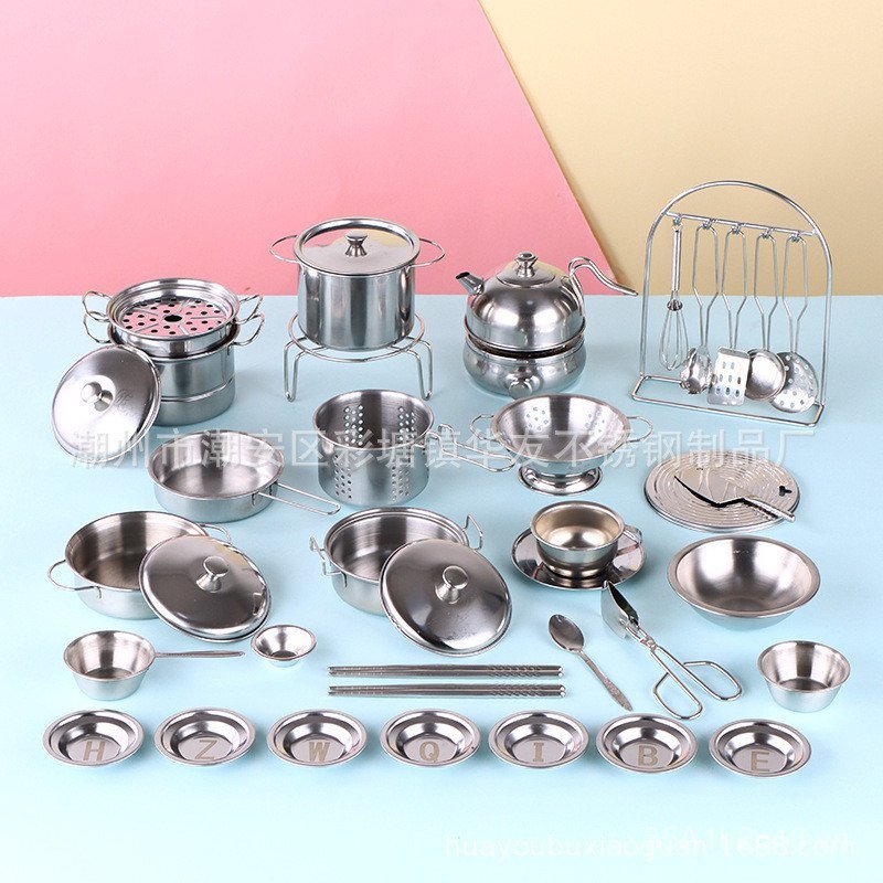 Đồ chơi bằng thép không gỉ Nhà bếp mini Nấu ăn thật Nhà bếp trẻ em Nấu ăn thực Nhà chơi Nấu ăn Mô ph