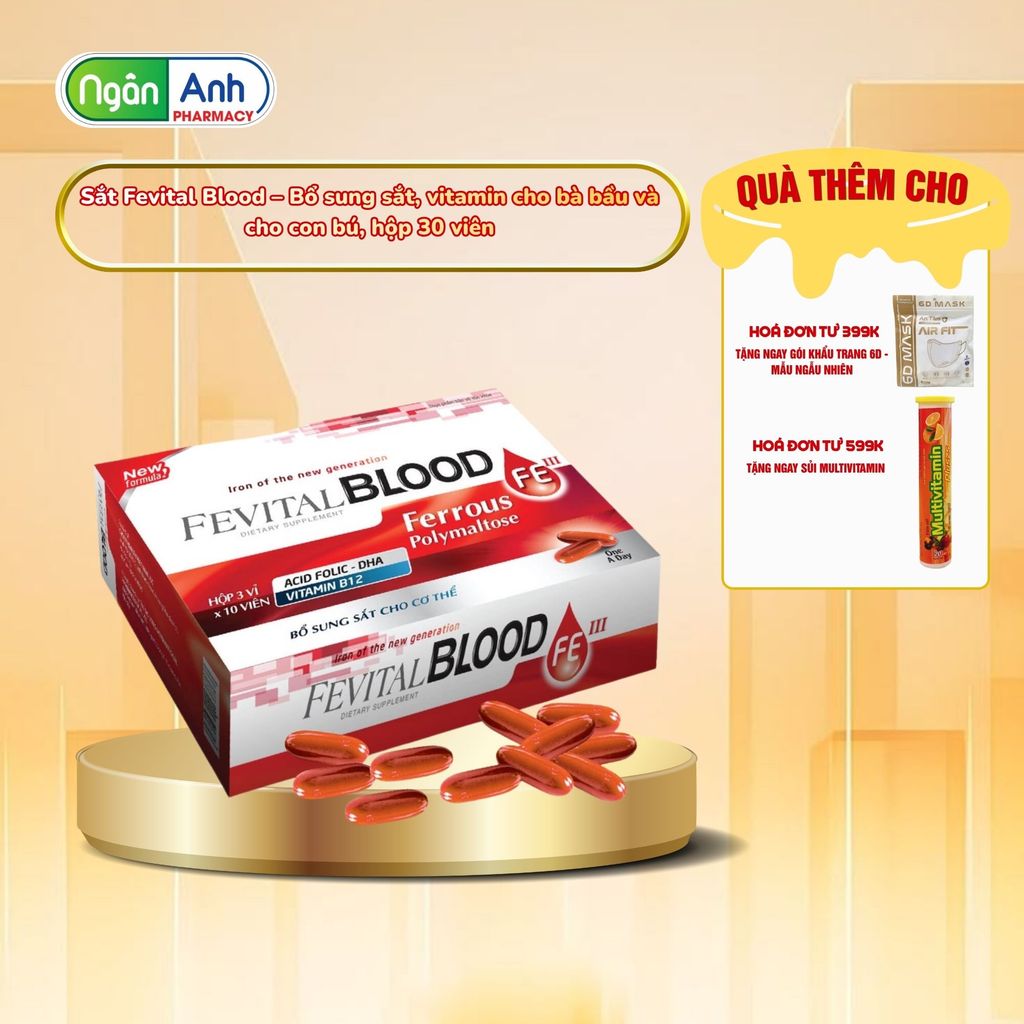 Sắt Fevital Blood – Bổ sung sắt, vitamin cho bà bầu và cho con bú, hộp 30 viên