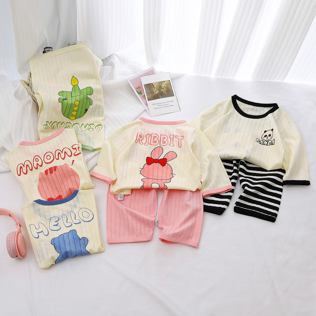 Pajamas Nhiều Màu Bông Cho Bé Trẻ Em Mùa Hè Mỏng Máy Lạnh Bộ 1-8 Tuổi Nhiều Họa Tiết