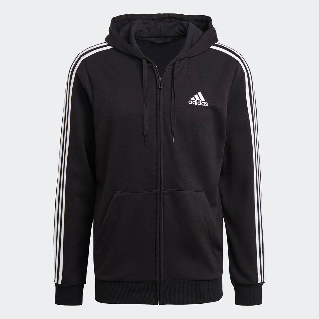 adidas Lifestyle Essentials French Terry 3-Stripes Full-Zip Hoodie Men Black GK9032