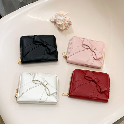 Ví nữ Sweet Bow Da PU Dễ thương Đa chức năng Hộp đựng thẻ có thể gập lại Ví đựng tiền xu
