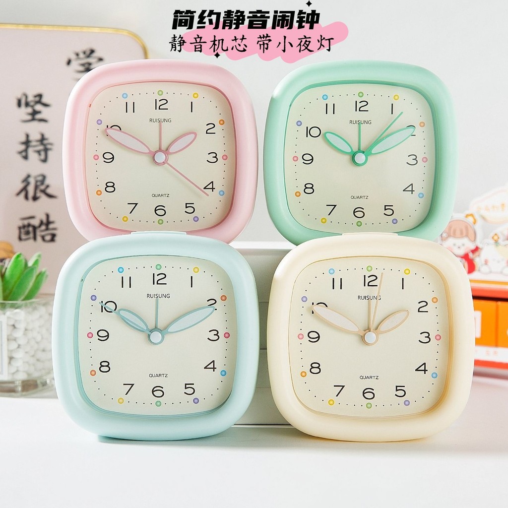 【Ready Stock】 Cream Style Alarm Clock Student Lazy Wake up Clock Simple Fashion Mute Small Night Lam