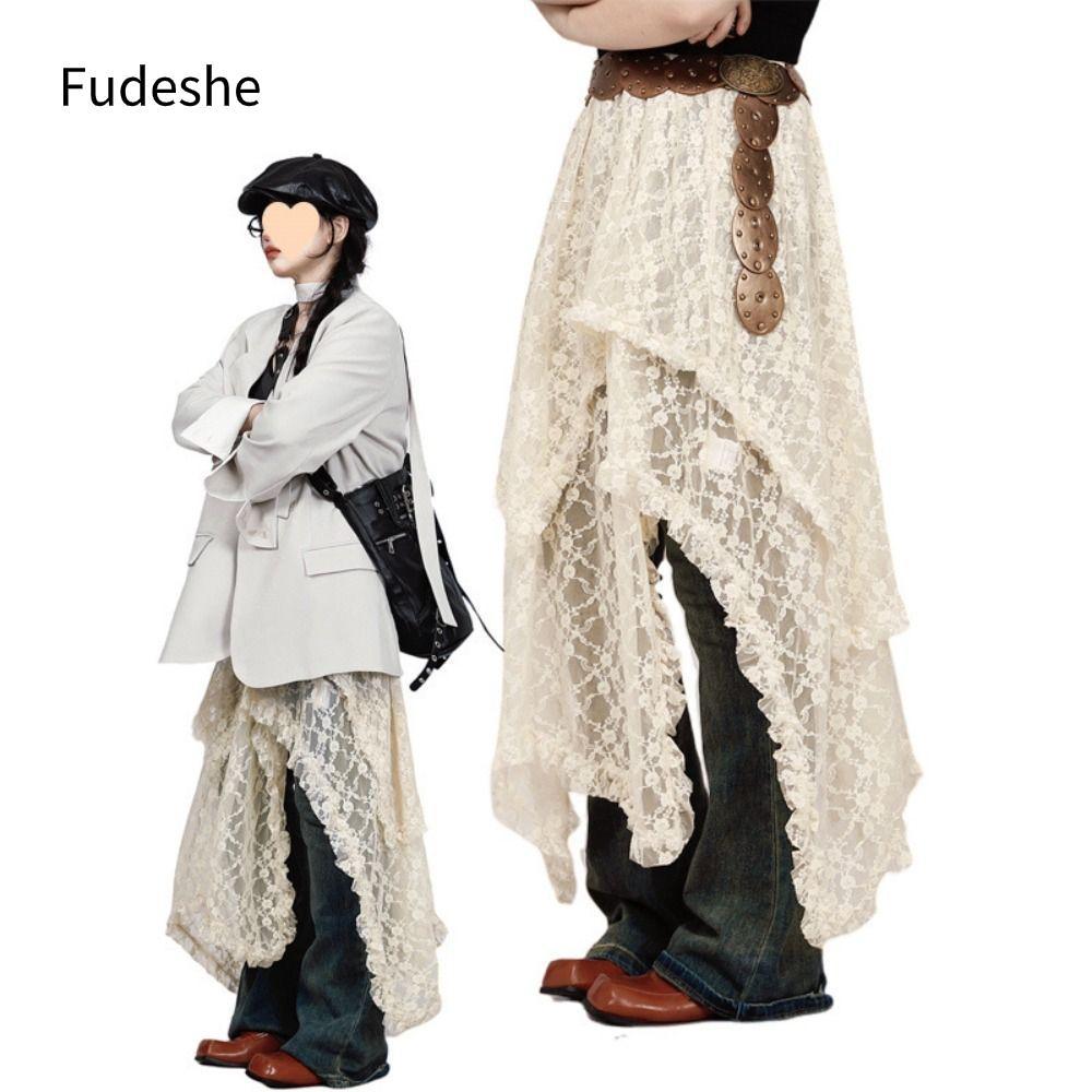 Váy ren FUIDESHE xếp nếp họa tiết lưới cổ điển, phù hợp với xu hướng thời trang Semitian Nomadic