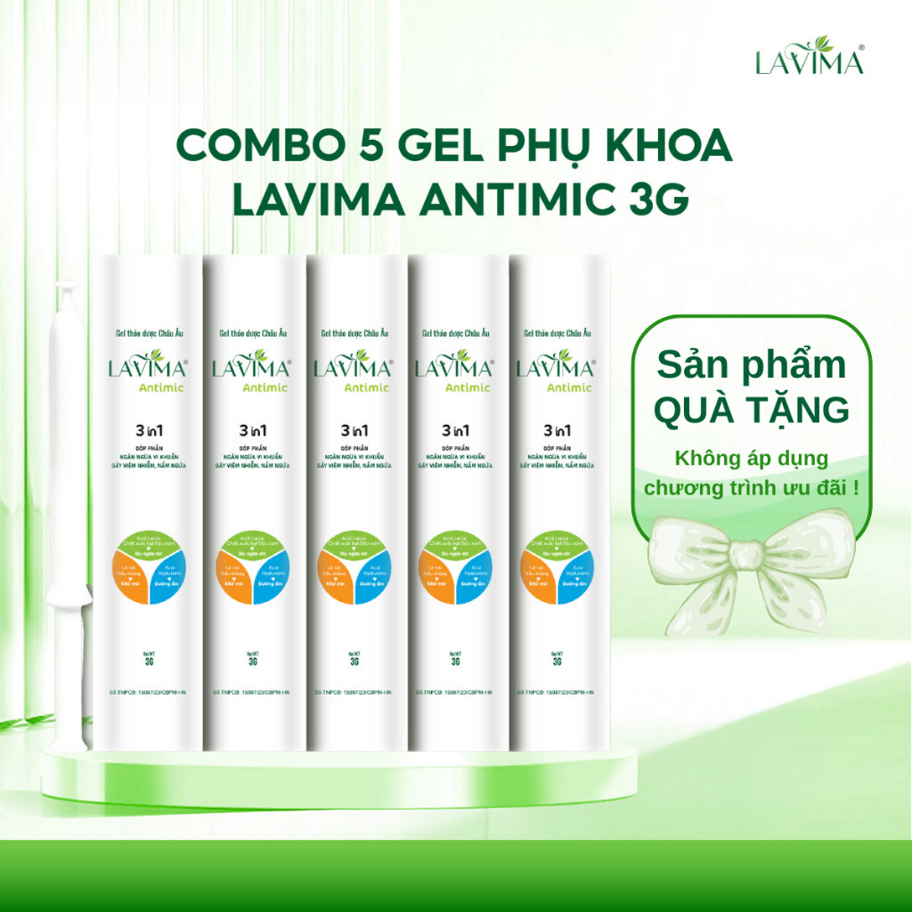 5 Gel Phụ Khoa Nữ (Đũa Thần Inner) Lavima Antimic - Thảo Dược Giảm Viêm Nấm Ngứa tại chỗ, Bút 3g